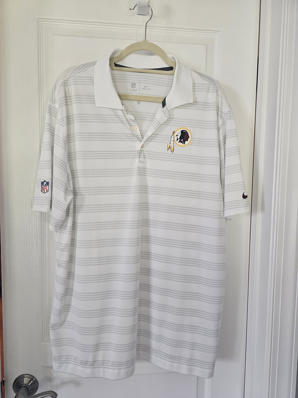 NFL White and Light Gray Striped Polo with Team Patch